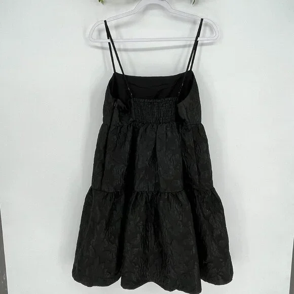 J. Crew Dress Size 10 tiered, black, brocade Babydoll Formal Adjustable Straps - Picture 6 of 13